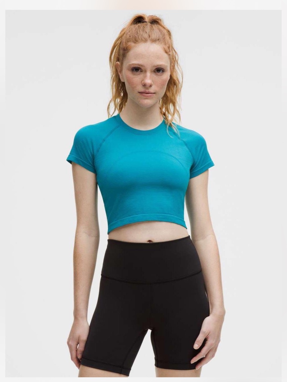 70: Lululemon Swiftly Tech Cropped Short-Sleeve Shirt 2.0 Kayak Blue Light? Sz 6